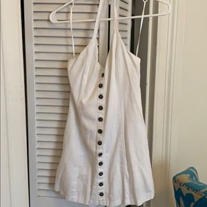 Linen cream halter mini dress